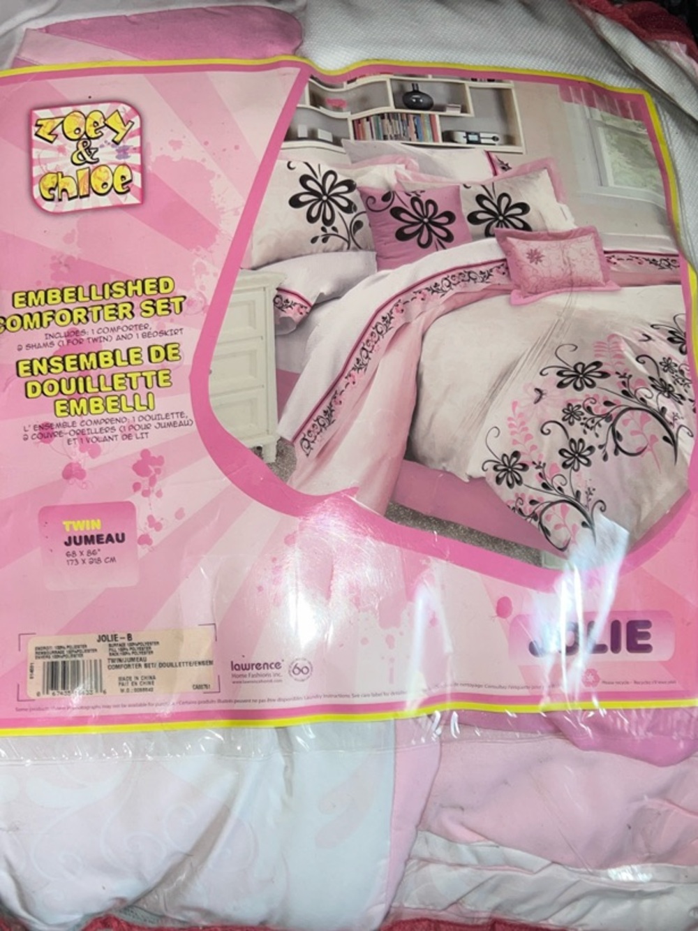 Pink Embellished Comforter Set - Twin. Includes 1 Comforter, 2 Sham & 1 Bedskirt